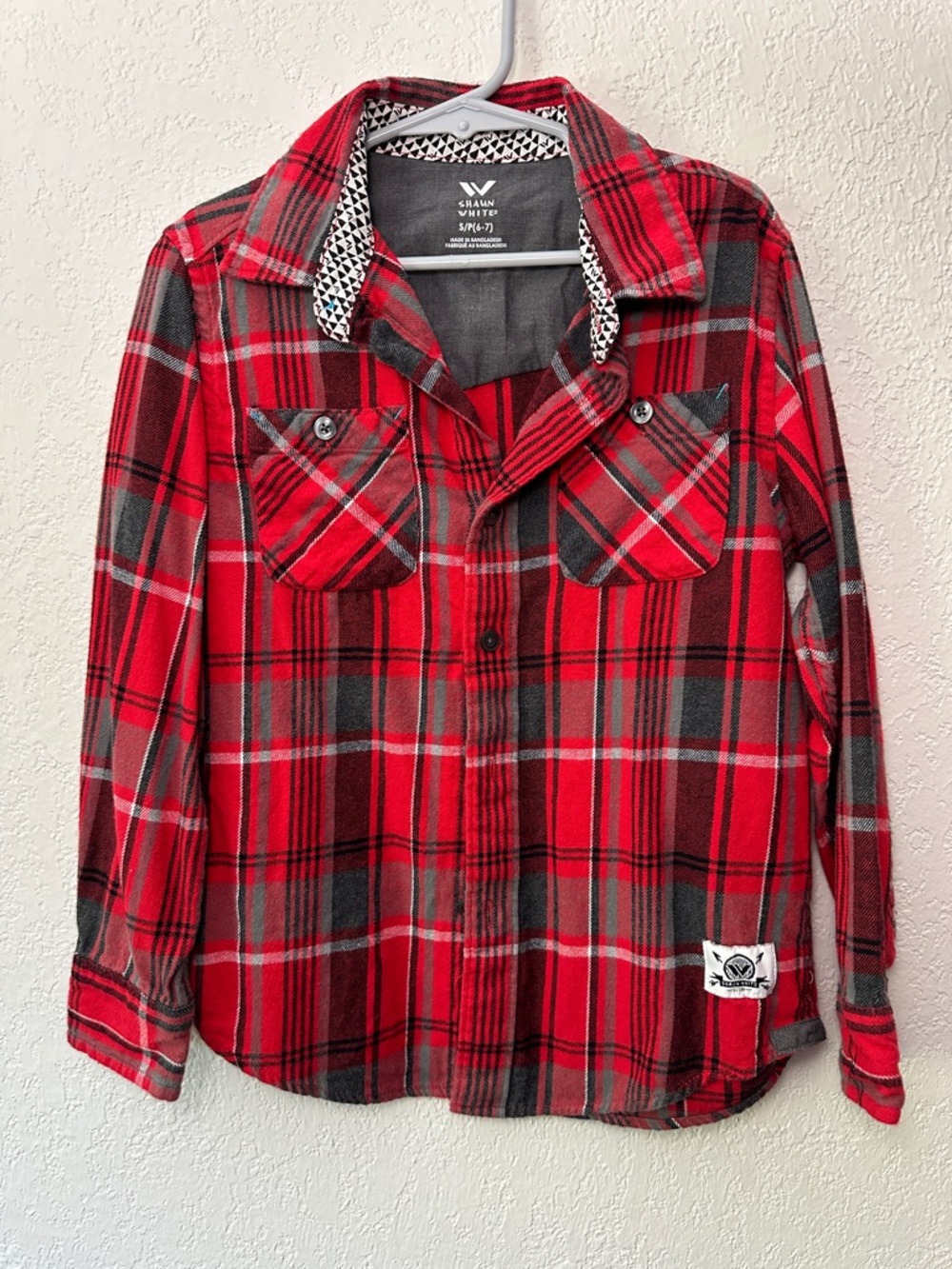 Shaun White Red and Gray Plaid Button-Down Shirt